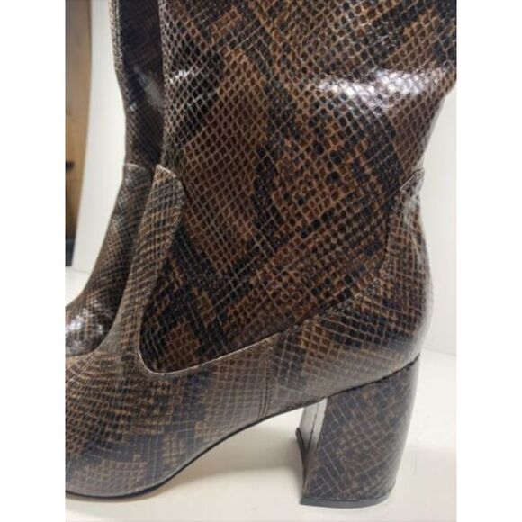 MARC FISHER Womens Brown Snake Print Retie Pointed Toe Block Heel Boots 7.5 M - Picture 3 of 4